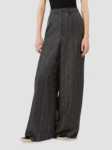 Max Mara Women's Wide Fit Printed Silk Trousers - Black White - Size 12 | Thumbnail 3