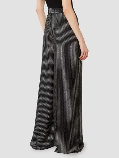 Max Mara Women's Wide Fit Printed Silk Trousers - Black White - Size 12 | Thumbnail 4