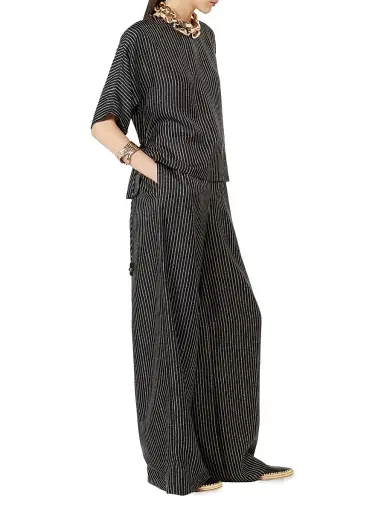 Max Mara Women's Wide Fit Printed Silk Trousers - Black White - Size 12 | Thumbnail 6