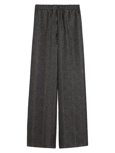 Max Mara Women's Wide Fit Printed Silk Trousers - Black White - Size 12 | Thumbnail 1
