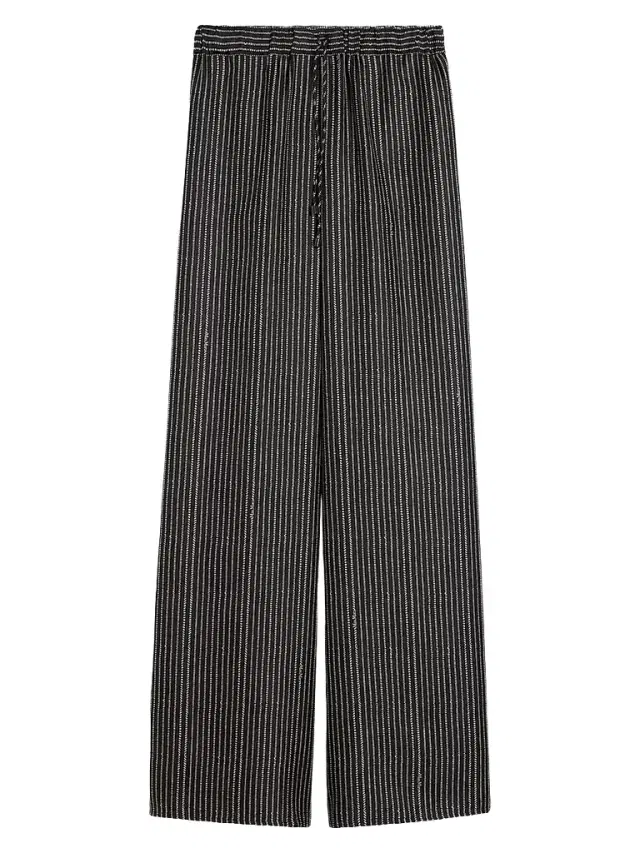 Women's Wide Fit Printed Silk Trousers - Black White