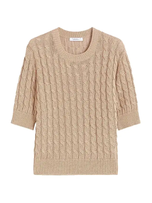 Women's Cable Knit Linen Sweater - Desert