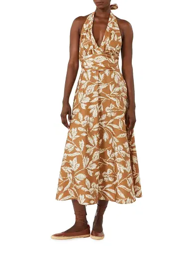 Max Mara Women's Long Dress in Printed Poplin - Caramel - Size 16 | Thumbnail 2 Max Mara Women's Long Dress in Printed Poplin - Caramel - Size 16 | Thumbnail 2