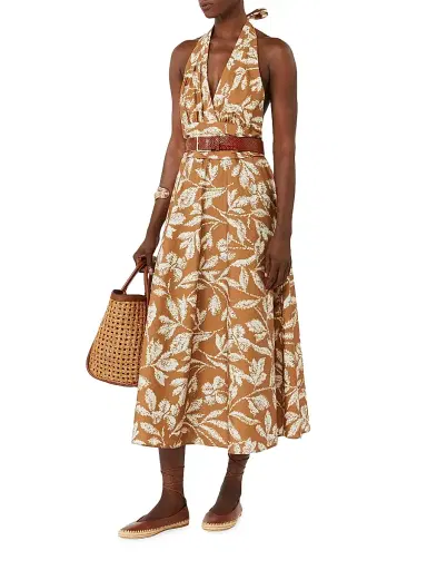 Max Mara Women's Long Dress in Printed Poplin - Caramel - Size 16 | Thumbnail 3 Max Mara Women's Long Dress in Printed Poplin - Caramel - Size 16 | Thumbnail 3