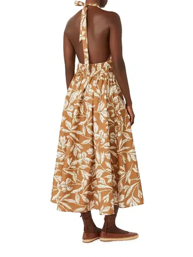 Max Mara Women's Long Dress in Printed Poplin - Caramel - Size 16 | Thumbnail 4 Max Mara Women's Long Dress in Printed Poplin - Caramel - Size 16 | Thumbnail 4