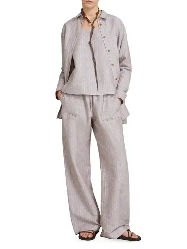 MM Max Mara Women's Striped Cotton and Linen Trousers - Beige - Size 16 | Thumbnail 2 MM Max Mara Women's Striped Cotton and Linen Trousers - Beige - Size 16 | Thumbnail 2