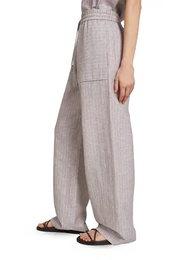 MM Max Mara Women's Striped Cotton and Linen Trousers - Beige - Size 16 | Thumbnail 4 MM Max Mara Women's Striped Cotton and Linen Trousers - Beige - Size 16 | Thumbnail 4