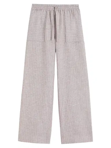 MM Max Mara Women's Striped Cotton and Linen Trousers - Beige - Size 16 | Thumbnail 1 MM Max Mara Women's Striped Cotton and Linen Trousers - Beige - Size 16 | Thumbnail 1
