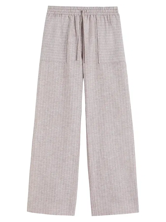 MM Max Mara Women's Striped Cotton and Linen Trousers - Beige