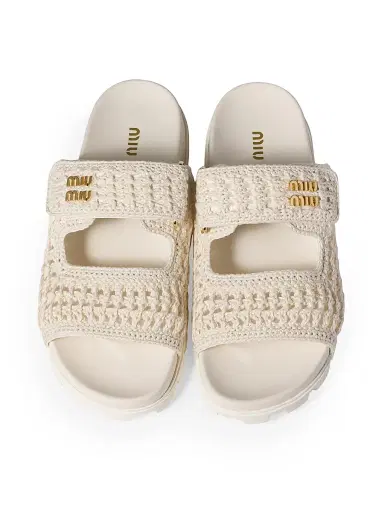 Miu Miu Women's Crochet Sandals - Beige Khaki - Size 10.5 | Thumbnail 2
