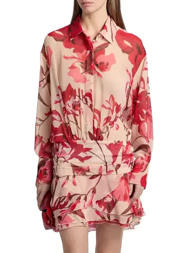 Chiara Boni La Petite Robe Women's Esdra Floral Georgette Mini-Shirtdress - Carole Rose - Size 8 | Thumbnail 3