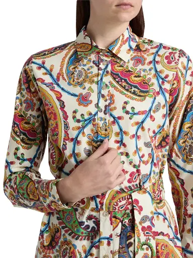 Etro Women's Paisley Print Cotton Shirtdress - Stampa Bianco | Thumbnail 6