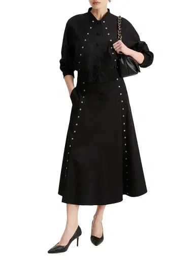 Marella Women's Eyelet Detail Cotton Bomber Jacket - Black - Size 12 | Thumbnail 2