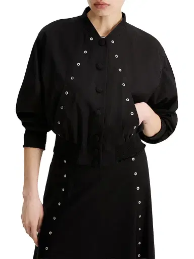 Marella Women's Eyelet Detail Cotton Bomber Jacket - Black - Size 12 | Thumbnail 3