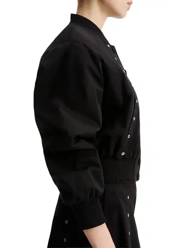 Marella Women's Eyelet Detail Cotton Bomber Jacket - Black - Size 12 | Thumbnail 4