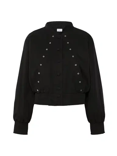 Marella Women's Eyelet Detail Cotton Bomber Jacket - Black - Size 12 | Thumbnail 1