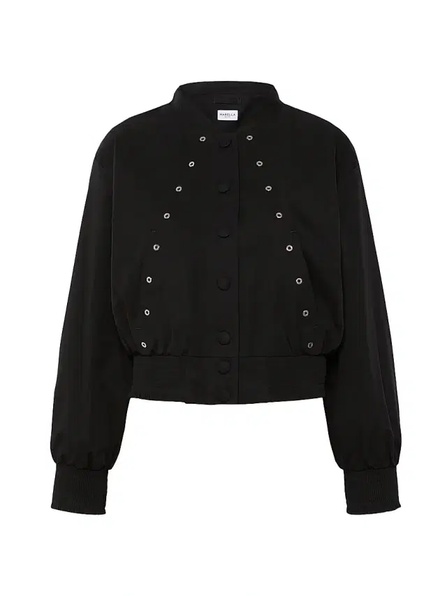 Marella Women's Eyelet Detail Cotton Bomber Jacket - Black