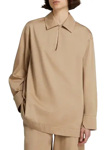 MM Max Mara Women's Cotton Satin Shirt - Beige - Size 14 | Thumbnail 3 MM Max Mara Women's Cotton Satin Shirt - Beige - Size 14 | Thumbnail 3