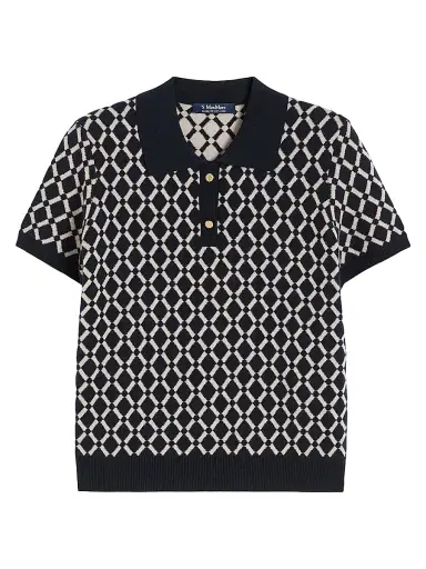Max Mara Women's Jacquard Wool Polo Shirt - Ultramarine - Size XL | Thumbnail 1 Max Mara Women's Jacquard Wool Polo Shirt - Ultramarine - Size XL | Thumbnail 1