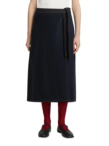 MM Max Mara Women's Denim Look Jersey Wrap Skirt - Midnightblue - Size XL | Thumbnail 3