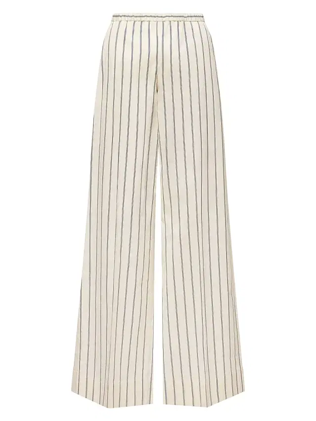Moncler Women's Striped Pants in Cotton and Silk - White
