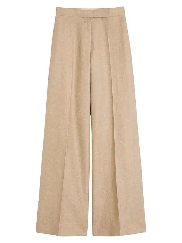 Women's Regular Cut Trousers in Linen Basketweave - Camel