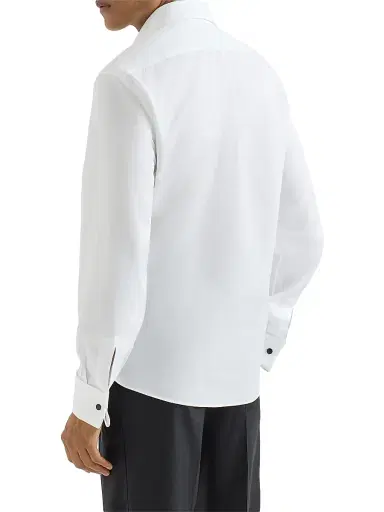 Brunello Cucinelli Men's Cotton Twill Slim Fit Tuxedo Shirt with French Cuff - Off White | Thumbnail 3