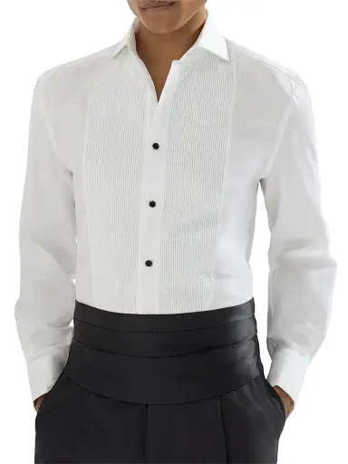 Brunello Cucinelli Men's Cotton Twill Slim Fit Tuxedo Shirt with French Cuff - Off White | Thumbnail 4