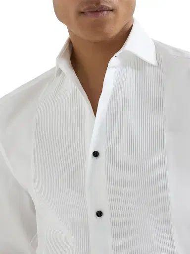 Brunello Cucinelli Men's Cotton Twill Slim Fit Tuxedo Shirt with French Cuff - Off White | Thumbnail 5