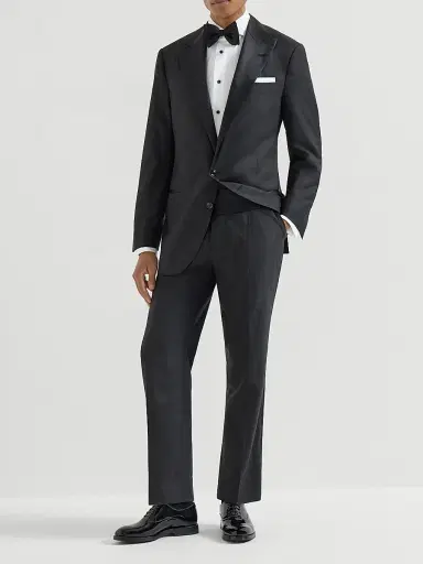 Brunello Cucinelli Men's Cotton Twill Slim Fit Tuxedo Shirt with French Cuff - Off White | Thumbnail 6