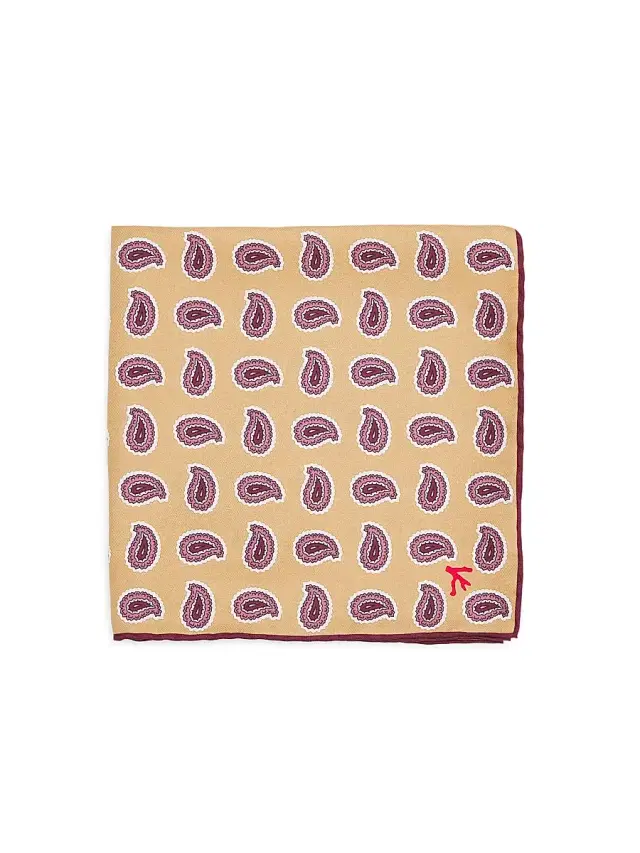 Isaia Men's Paisley Silk Pocket Square - Beige Bordeaux