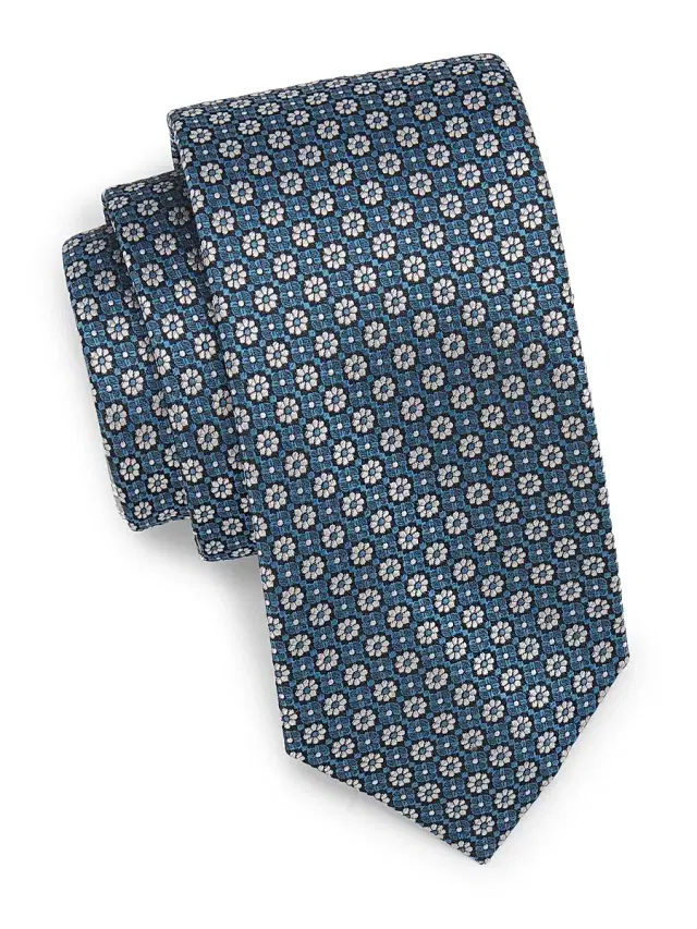 Isaia Men's Floral Silk Tie - Turquoise