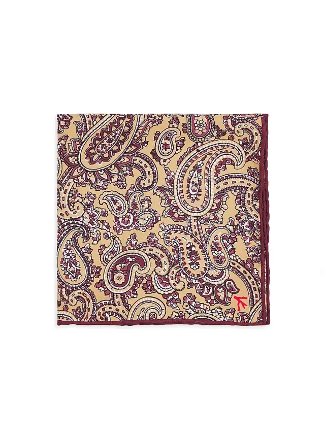 Isaia Men's Paisley Silk Pocket Square - Light Beige
