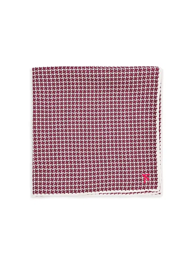 Men's Mini Houndstooth Silk Pocket Sqaure - Dark Red