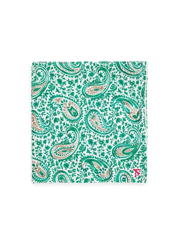Isaia Men's Floral Paisley Silk Pocket Square - White Green