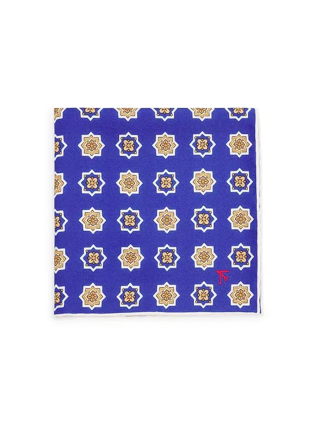 Isaia Men's Medallion Silk Pocket Square - Bright Blue