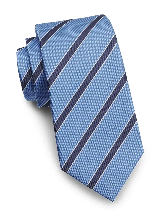 Isaia Men's Repp Striped Silk Tie - Light Blue