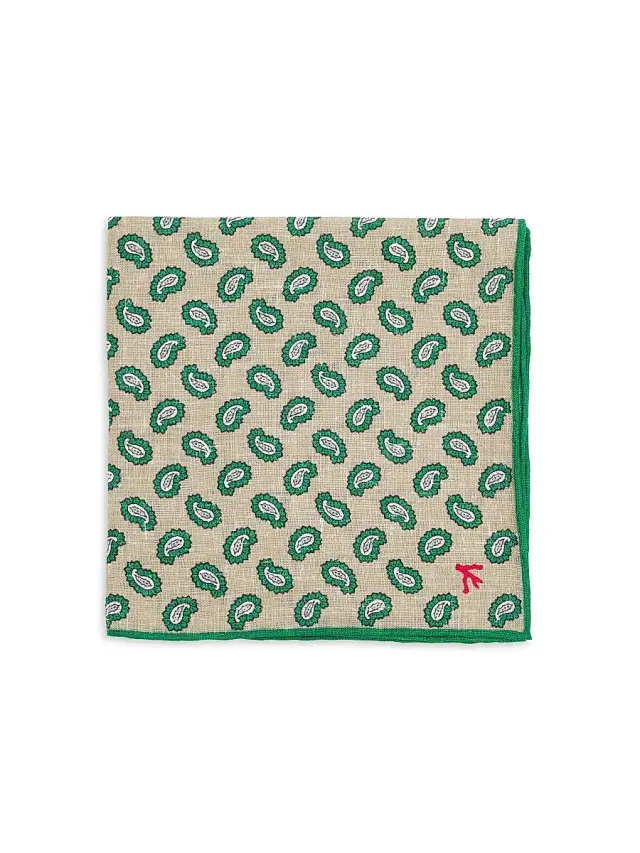 Isaia Men's Paisley Silk Pocket Sqaure - Light Beige Green