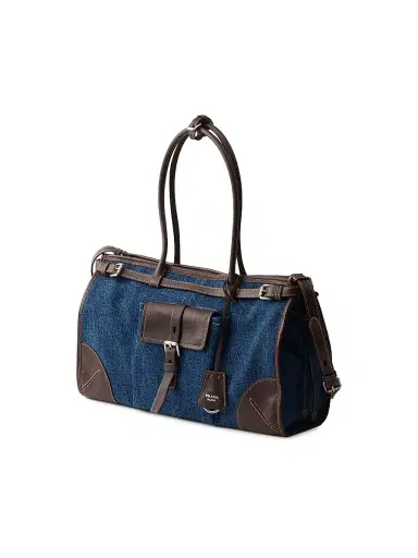 Prada Women's Bonnie Large Denim and Leather Top Handle Bag - Blue | Thumbnail 4 Prada Women's Bonnie Large Denim and Leather Top Handle Bag - Blue | Thumbnail 4