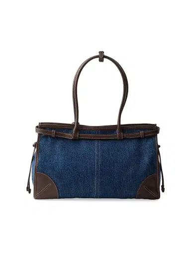 Prada Women's Bonnie Large Denim and Leather Top Handle Bag - Blue | Thumbnail 5 Prada Women's Bonnie Large Denim and Leather Top Handle Bag - Blue | Thumbnail 5