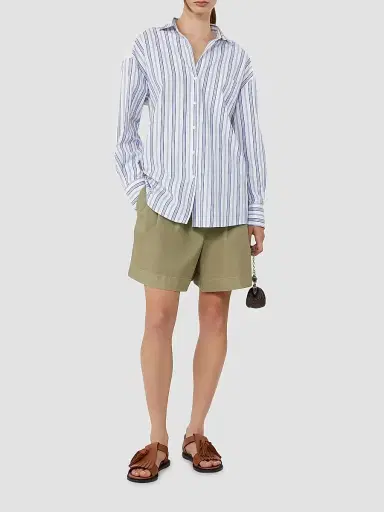 Weekend Max Mara Women's Striped Cotton Shirt with Eyelet Lace - Navy - Size 12 | Thumbnail 2