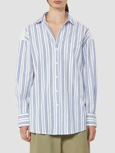 Weekend Max Mara Women's Striped Cotton Shirt with Eyelet Lace - Navy - Size 12 | Thumbnail 3