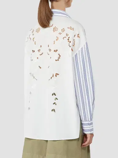Weekend Max Mara Women's Striped Cotton Shirt with Eyelet Lace - Navy - Size 12 | Thumbnail 4
