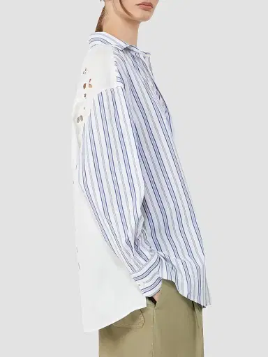 Weekend Max Mara Women's Striped Cotton Shirt with Eyelet Lace - Navy - Size 12 | Thumbnail 5