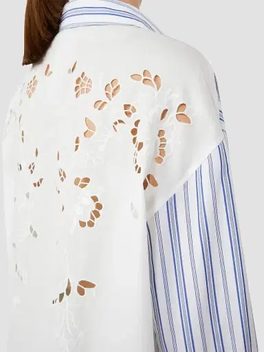 Weekend Max Mara Women's Striped Cotton Shirt with Eyelet Lace - Navy - Size 12 | Thumbnail 6