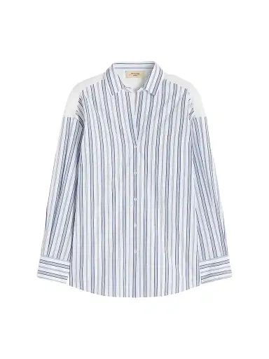 Weekend Max Mara Women's Striped Cotton Shirt with Eyelet Lace - Navy - Size 12 | Thumbnail 1