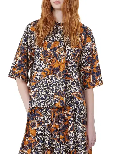 Weekend Max Mara Women's Printed Cotton Poplin Blouse - Navy - Size 12 | Thumbnail 5 Weekend Max Mara Women's Printed Cotton Poplin Blouse - Navy - Size 12 | Thumbnail 5