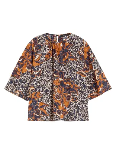 Weekend Max Mara Women's Printed Cotton Poplin Blouse - Navy - Size 12 | Thumbnail 1 Weekend Max Mara Women's Printed Cotton Poplin Blouse - Navy - Size 12 | Thumbnail 1