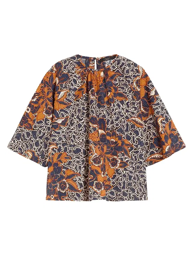 Women's Printed Cotton Poplin Blouse - Navy