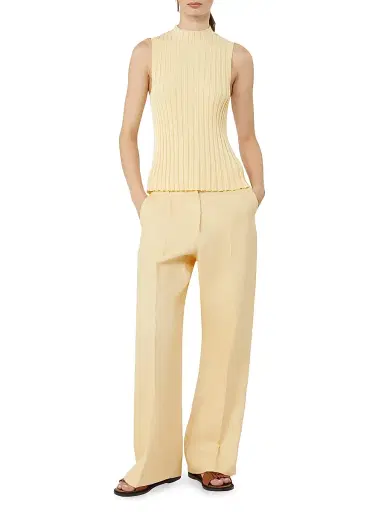 Weekend Max Mara Women's Linen Canvas Trousers - Light Yellow - Size 14 | Thumbnail 2